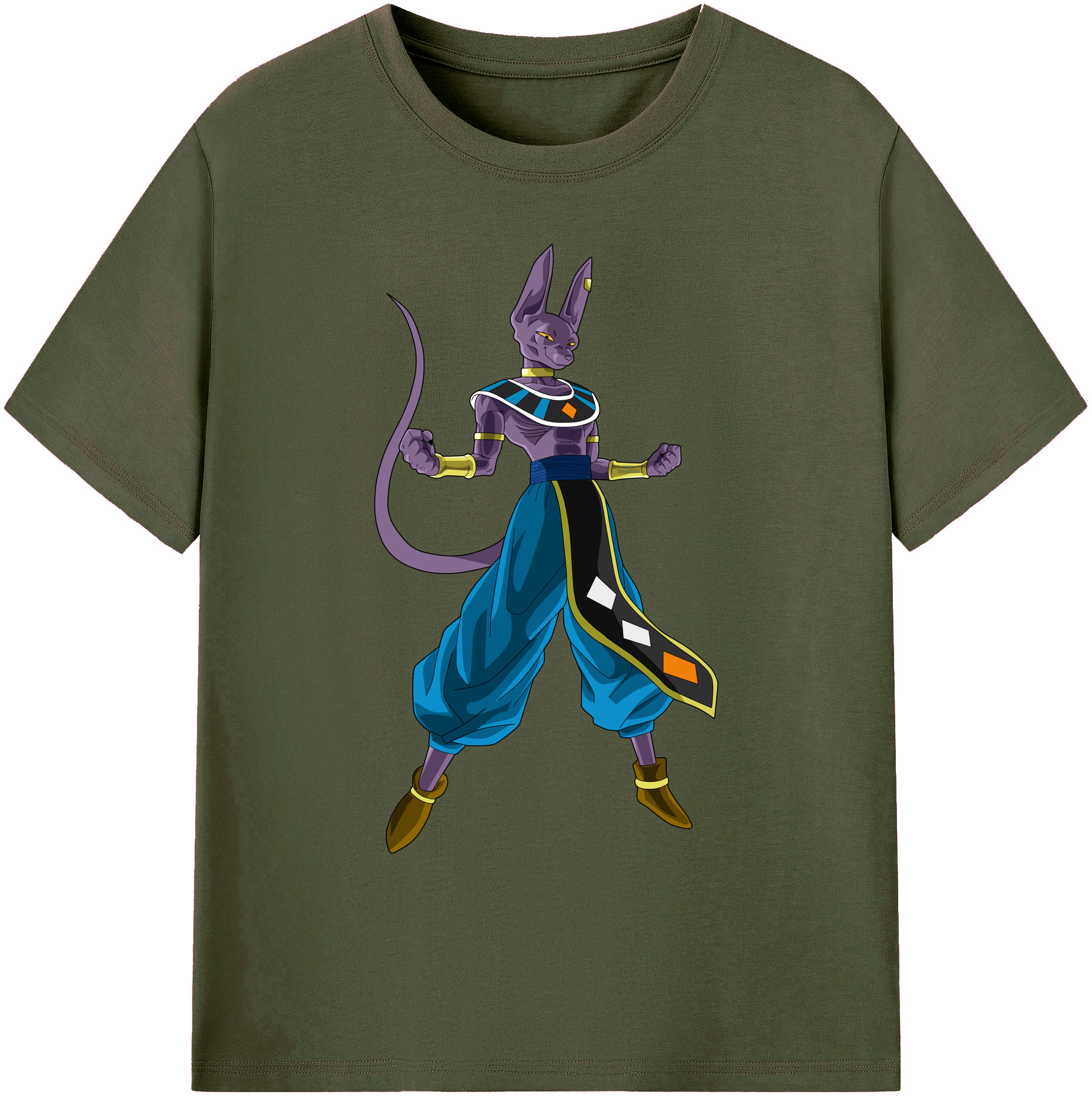 （画像用） ドラゴンボール ビルス 破壊神ビルス DRAGON BALL Beerus Birusu 綿100％ メンズ半袖Tシャツ｜肌触りやわらか＆通気性